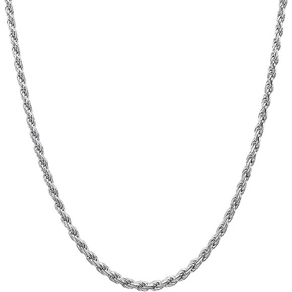 925 Sterling Silver 2mm Solid Italian Rope Diamond Cut Twist Link Chain Necklace